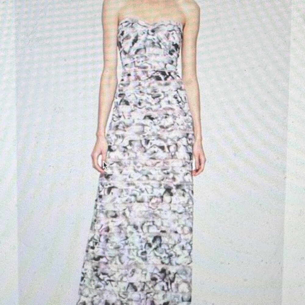 BCBG Ruffled Print Silk Gown - strapless formal gown